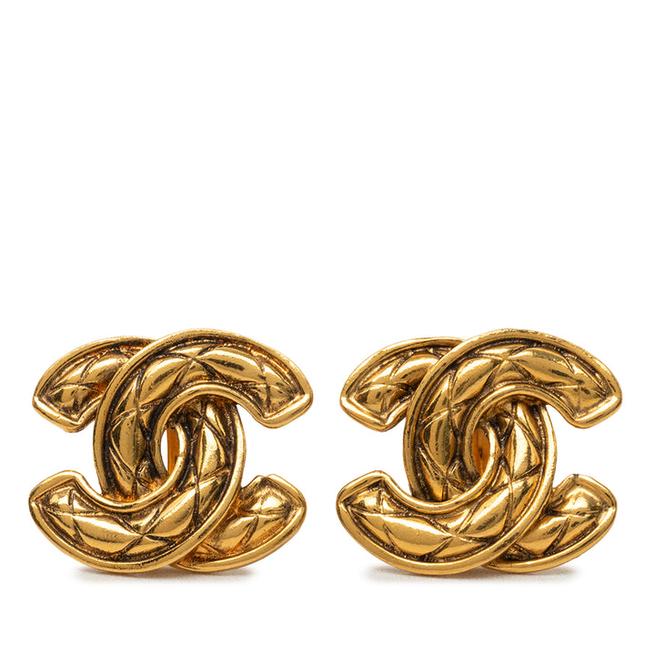 Chanel CC plaqué Matelassé Clip On Boucles d'oreilles