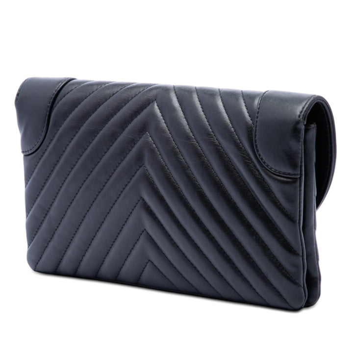 Chanel CC Chevron Rond à rabat Pochette Cuir d'agneau