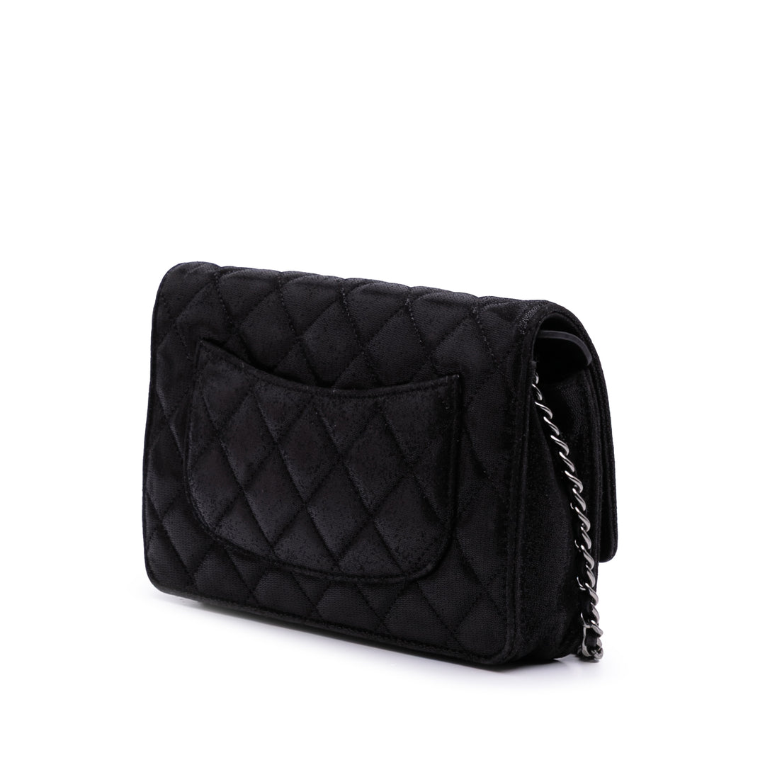 Sequined Goatskin CC Crystal Wallet On Chain Black - Gaby Paris