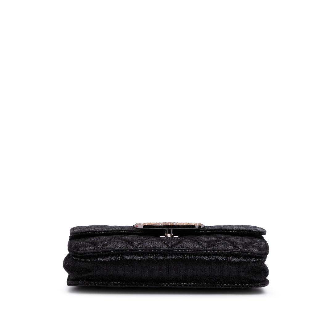 Sequined Goatskin CC Crystal Wallet On Chain Black - Gaby Paris