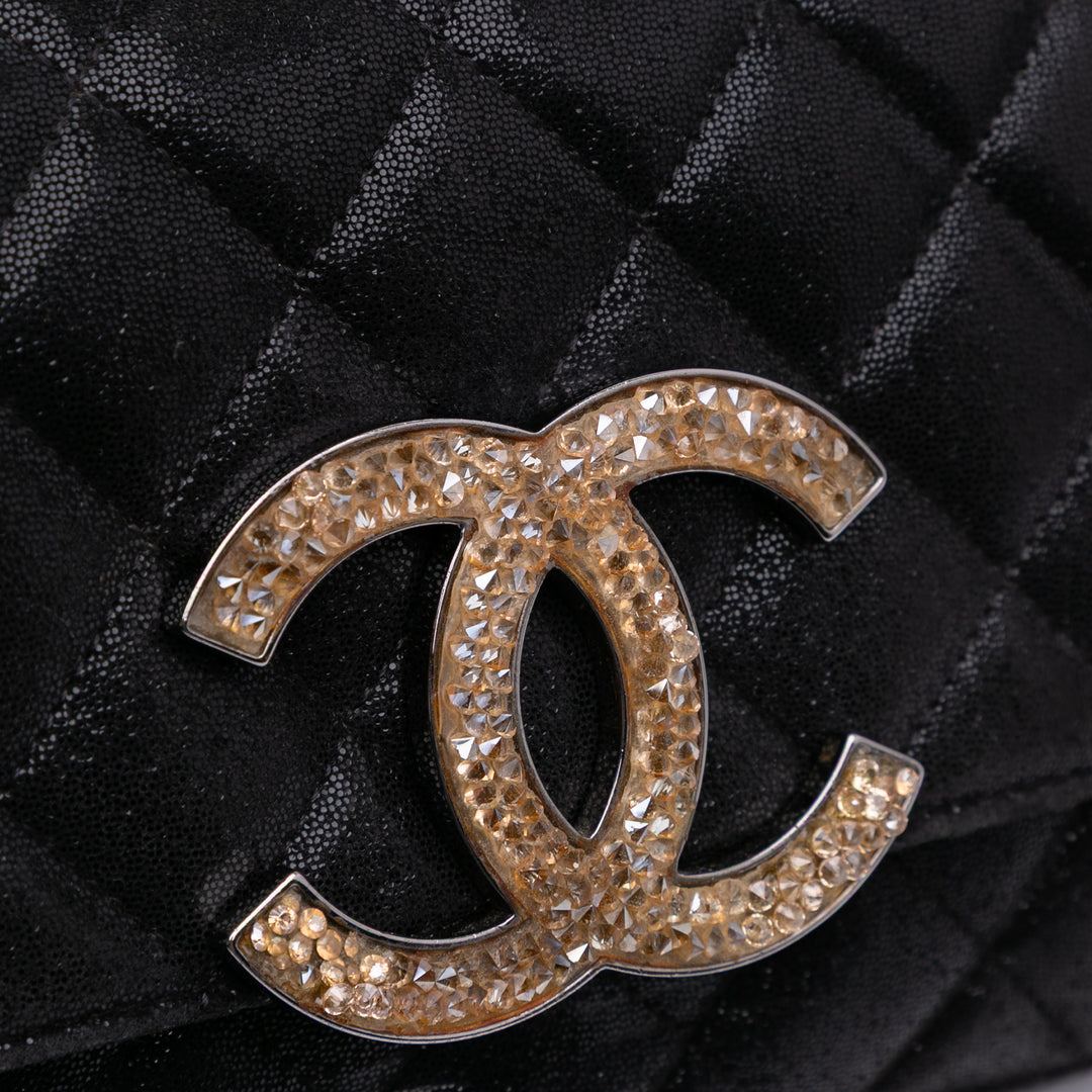 Sequined Goatskin CC Crystal Wallet On Chain Black - Gaby Paris