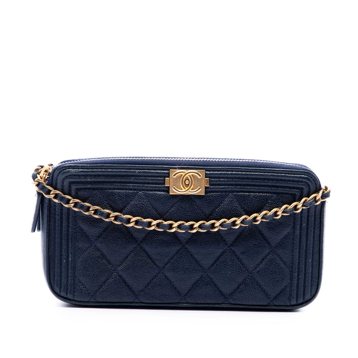 Matelassé Boy Double Zippé Wallet on Chain Cuir caviar Bleu