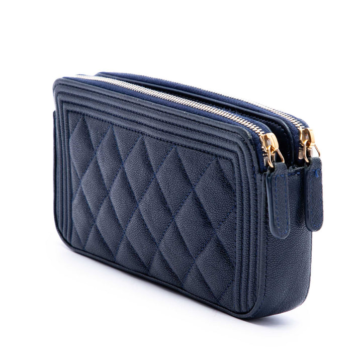 Matelassé Boy Double Zippé Wallet on Chain Cuir caviar Bleu