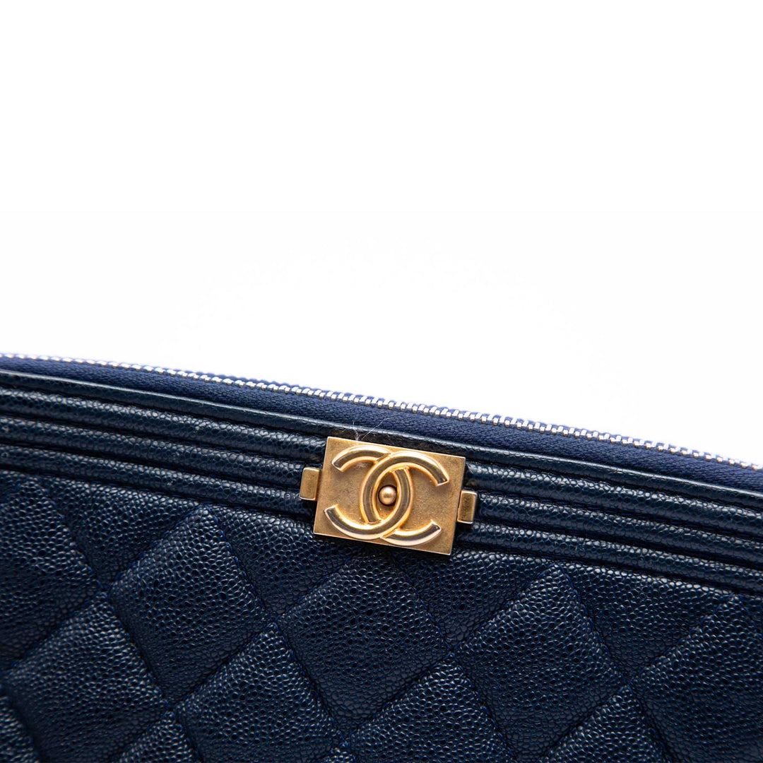 Matelassé Boy Double Zippé Wallet on Chain Cuir caviar Bleu