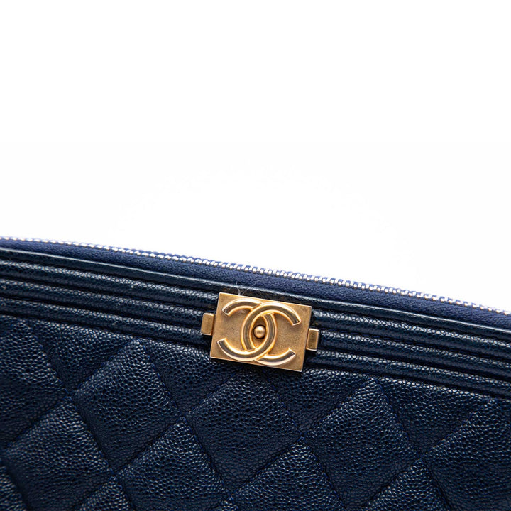 Matelassé Boy Double Zippé Wallet on Chain Cuir caviar Bleu