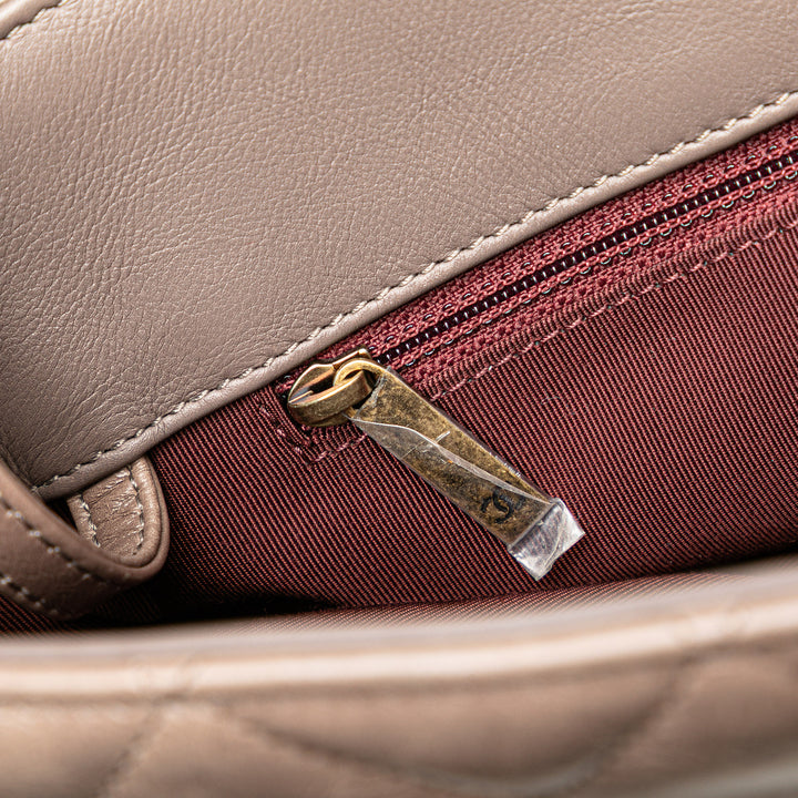 Quilted Glazed Calfskin Gold Bar Tote Brown - Gaby Paris