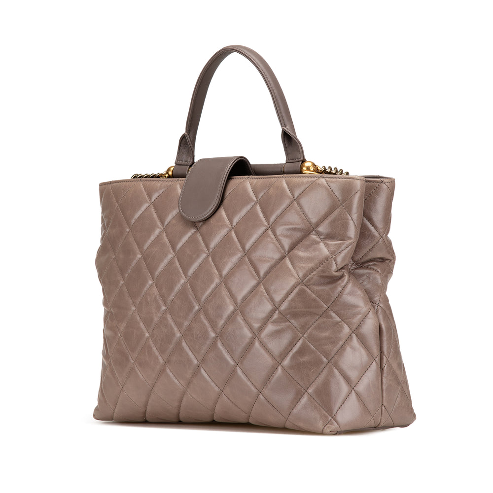 Quilted Glazed Calfskin Gold Bar Tote Brown - Gaby Paris