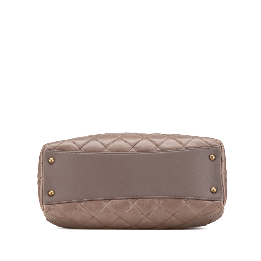 Quilted Glazed Calfskin Gold Bar Tote Brown - Gaby Paris