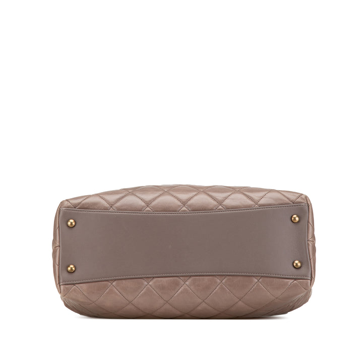 Quilted Glazed Calfskin Gold Bar Tote Brown - Gaby Paris