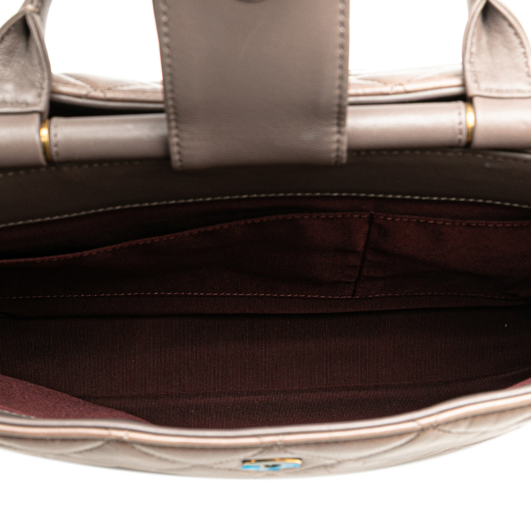 Quilted Glazed Calfskin Gold Bar Tote Brown - Gaby Paris