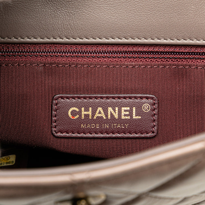 Quilted Glazed Calfskin Gold Bar Tote Brown - Gaby Paris