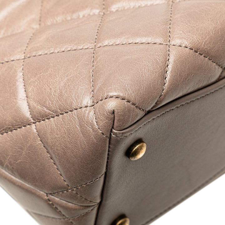 Quilted Glazed Calfskin Gold Bar Tote Brown - Gaby Paris