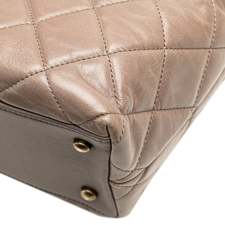 Quilted Glazed Calfskin Gold Bar Tote Brown - Gaby Paris