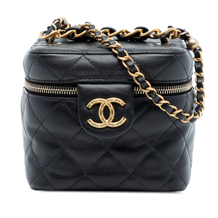 Chanel CC Matelassé Cuir de veau Vanity Étui avec chaîne