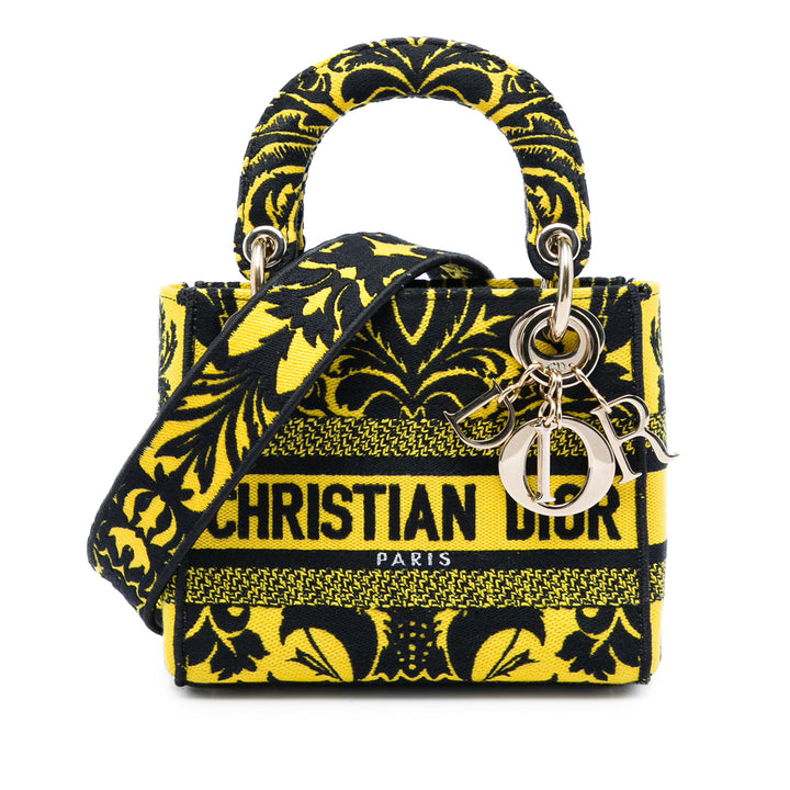 Dior Sac à main brodé Petites Fleurs Lady D-Lite Mini Jaune – vue principale – GABY PARIS