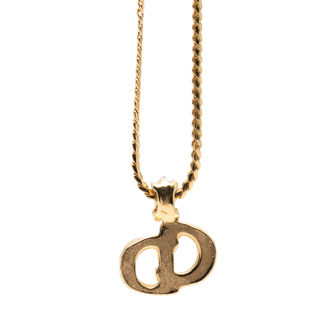 Dior plaqué Strass CD Logo Pendant Collier