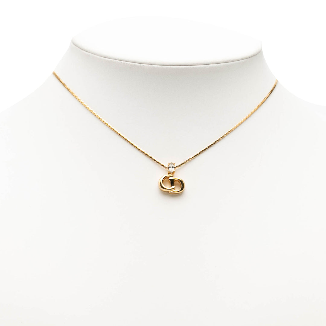 Dior plaqué Strass CD Logo Pendant Collier