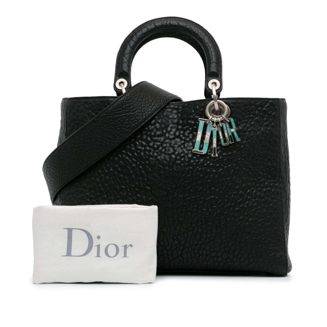 Large Canyon Grained Lambskin Lady Dior Black - Gaby Paris