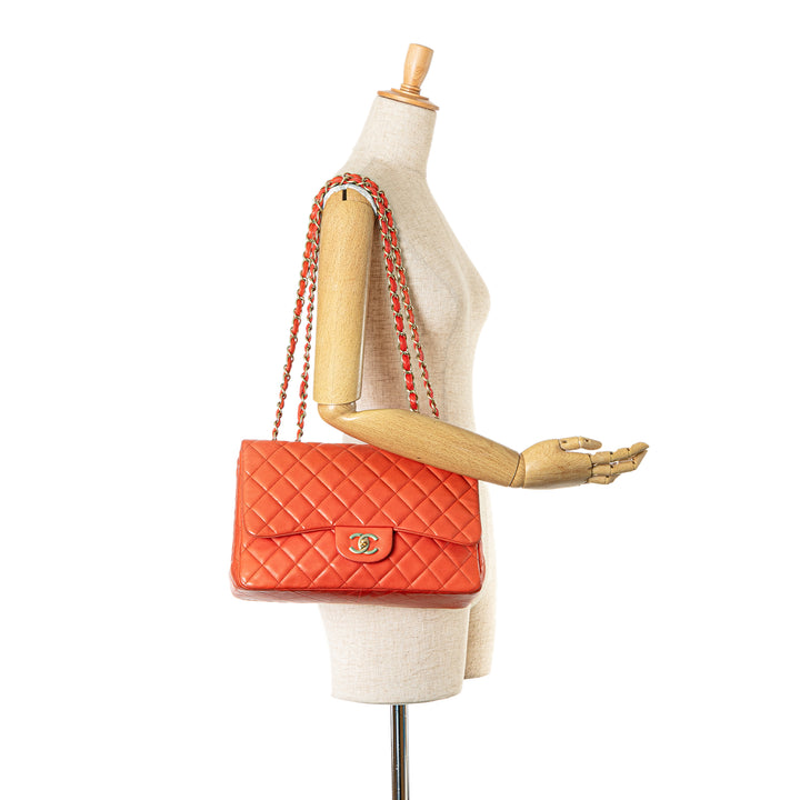 Chanel Jumbo Classic Lambskin Single Flap Orange - GABY PARIS