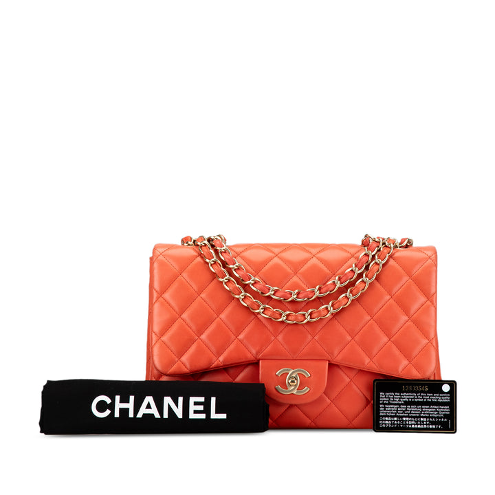 Chanel Jumbo Classic Lambskin Single Flap Orange - GABY PARIS