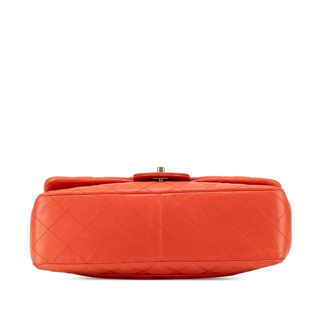 Jumbo Classic Lambskin Single Flap Orange - Gaby Paris