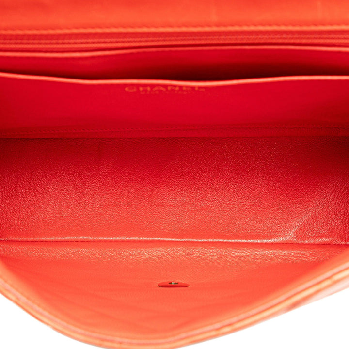 Jumbo Classic Lambskin Single Flap Orange - Gaby Paris