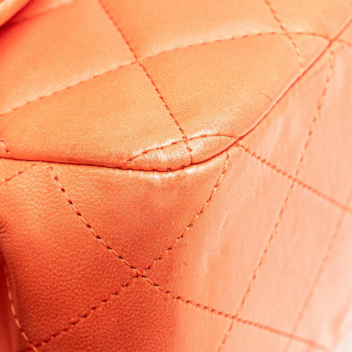 Jumbo Classic Lambskin Single Flap Orange - Gaby Paris