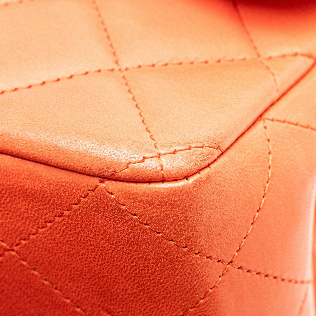 Jumbo Classic Lambskin Single Flap Orange - Gaby Paris