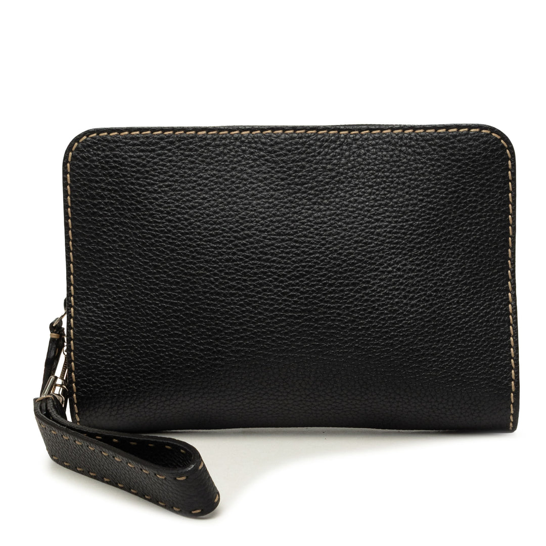 Cuoio Romano Selleria Zippé Wristlet Pochette Noir