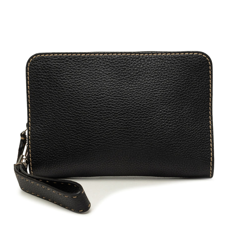 Cuoio Romano Selleria Zippé Wristlet Pochette Noir