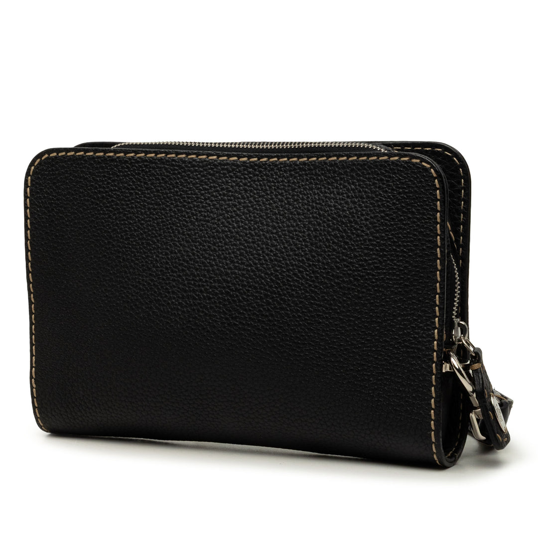 Cuoio Romano Selleria Zippé Wristlet Pochette Noir