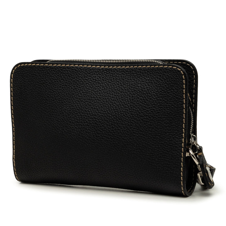 Cuoio Romano Selleria Zippé Wristlet Pochette Noir