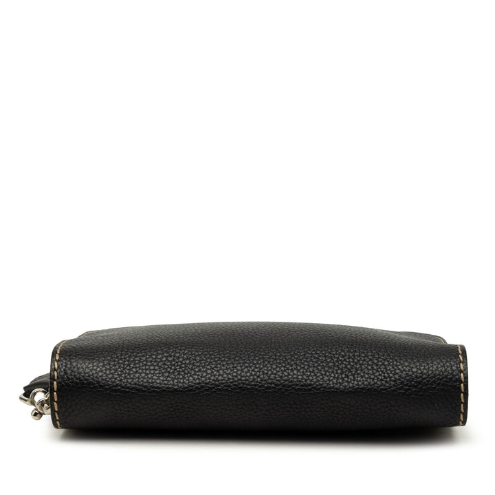 Cuoio Romano Selleria Zippé Wristlet Pochette Noir