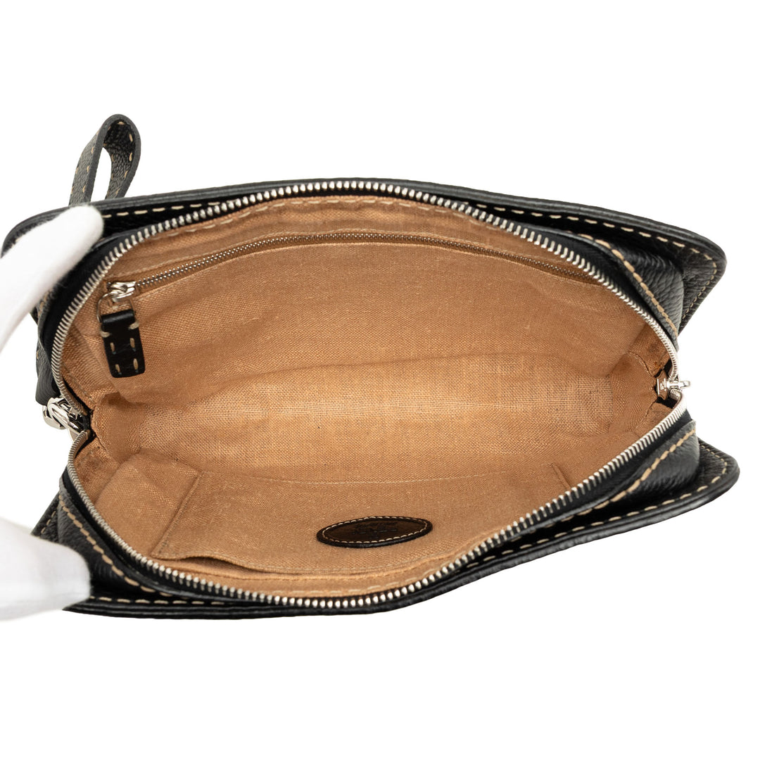 Cuoio Romano Selleria Zippé Wristlet Pochette Noir