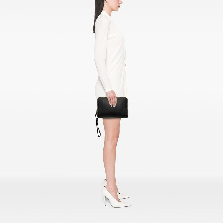 Cuoio Romano Selleria Zippé Wristlet Pochette Noir