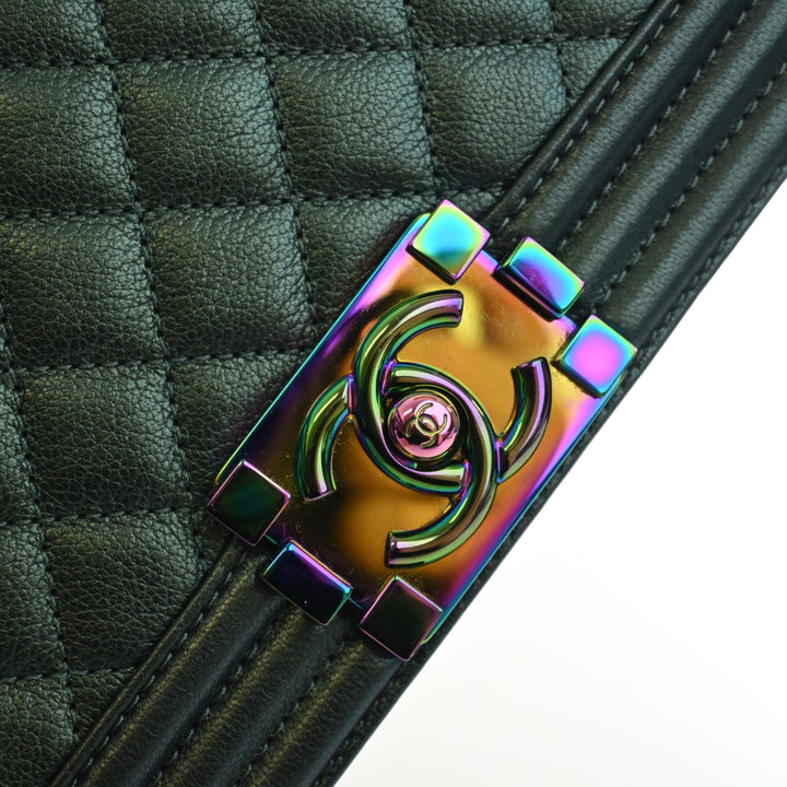 Matelassé Irisé Rainbow Hardware Boy à rabat Moyen Cuir de chèvre Vert