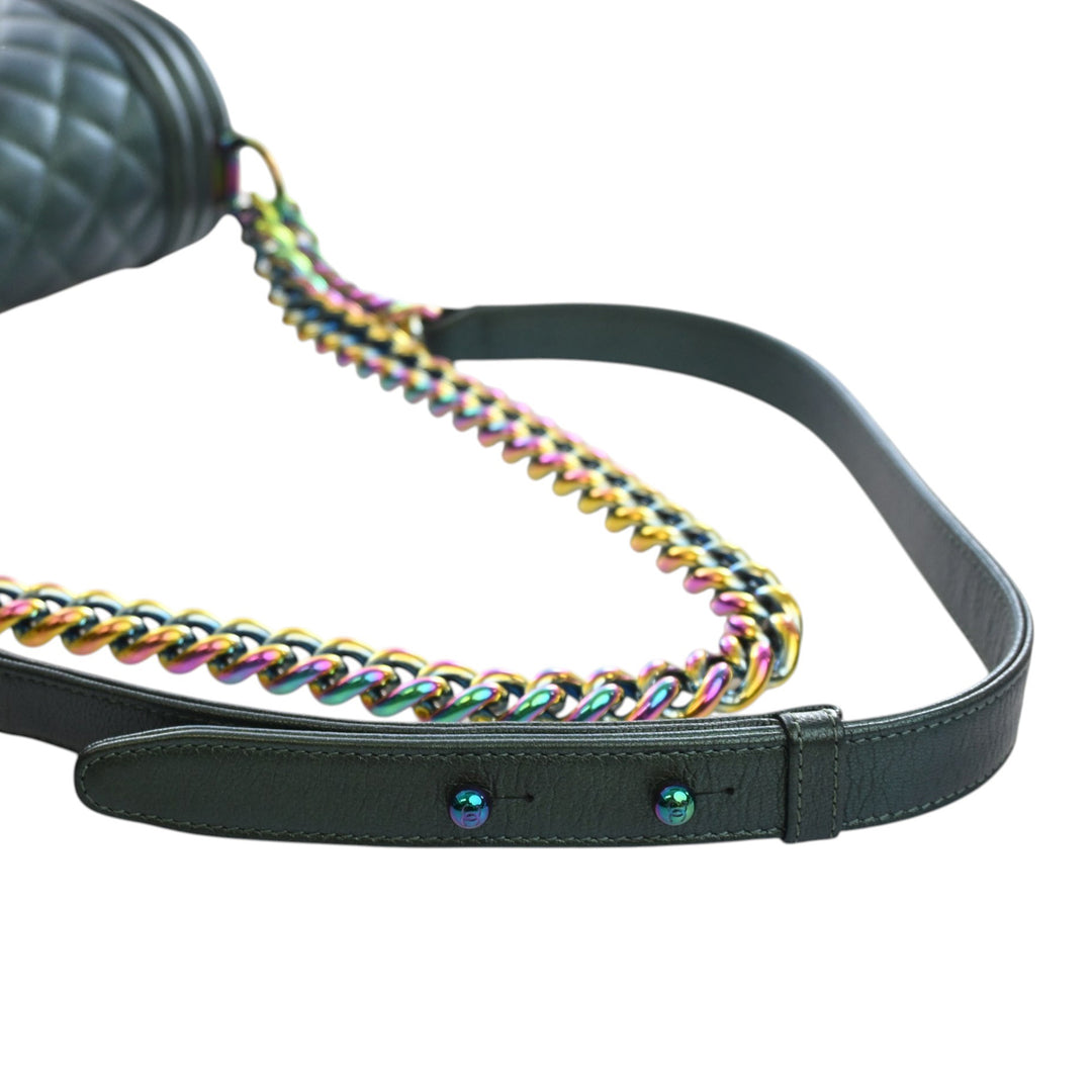 Matelassé Irisé Rainbow Hardware Boy à rabat Moyen Cuir de chèvre Vert