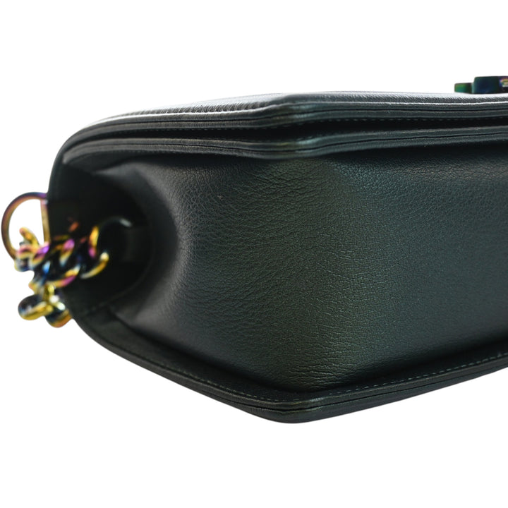 Matelassé Irisé Rainbow Hardware Boy à rabat Moyen Cuir de chèvre Vert