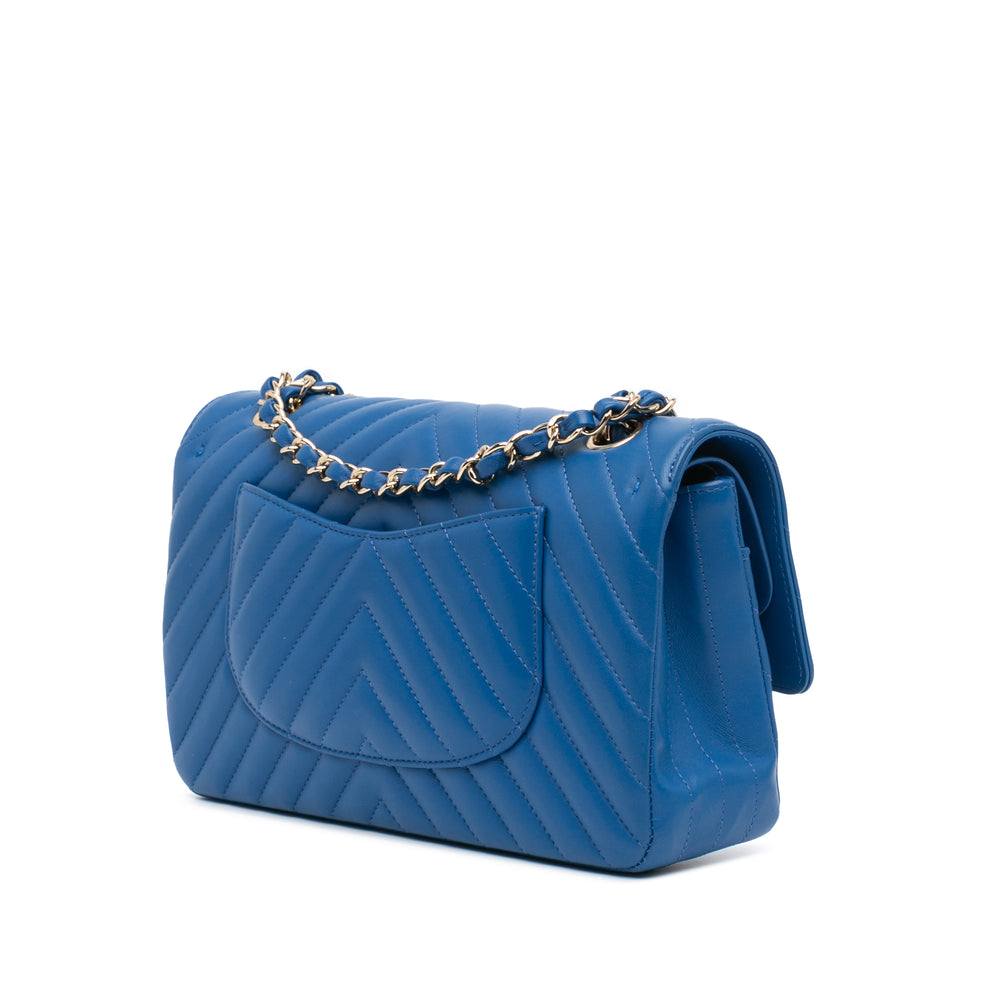 Medium Classic Chevron Lambskin Double Flap Blue - Gaby Paris