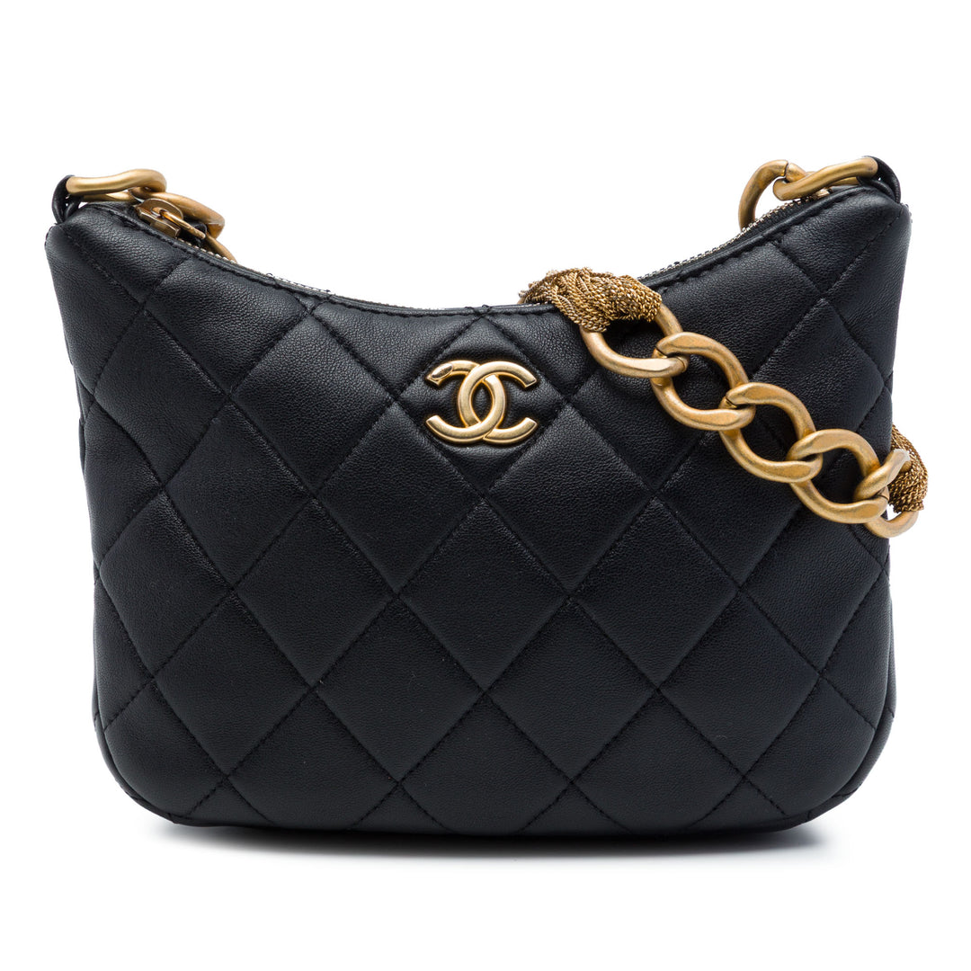 Paris Dakar Matelassé Mixed Chaîne Hobo Cuir d'agneau Noir