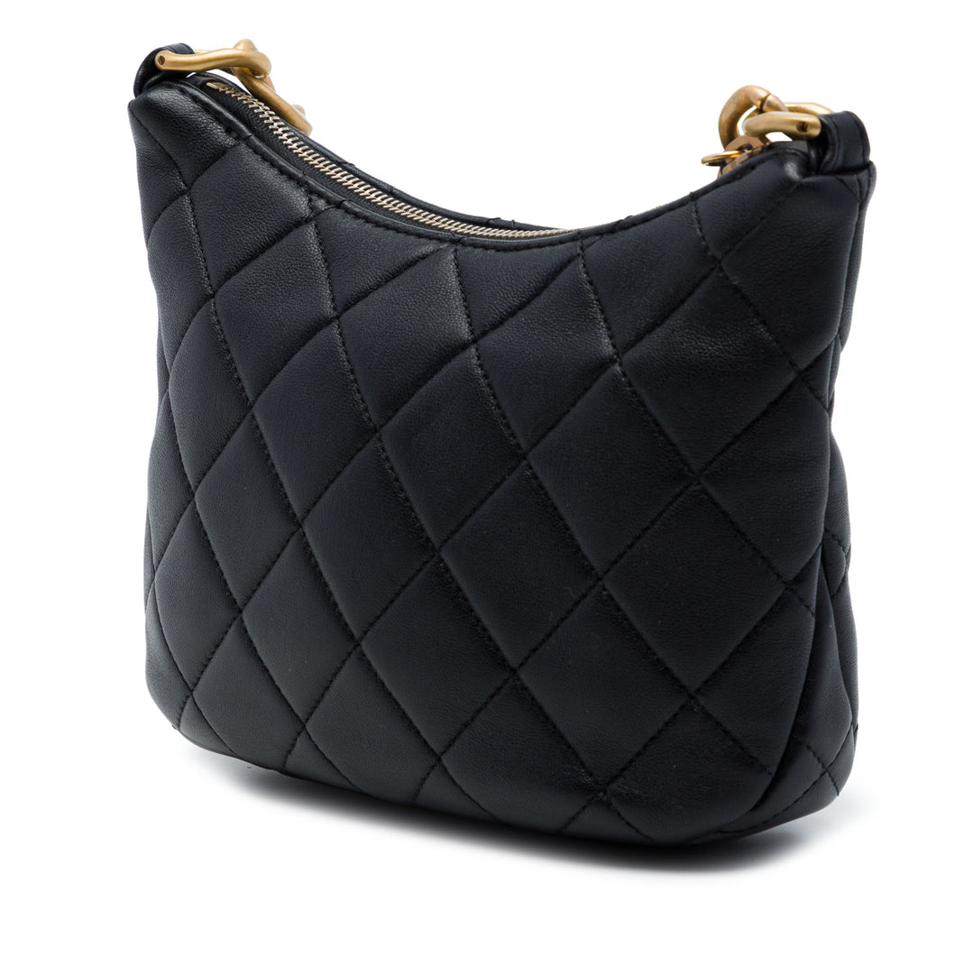 Paris Dakar Matelassé Mixed Chaîne Hobo Cuir d'agneau Noir