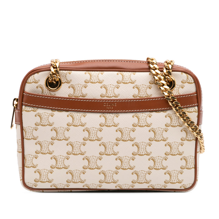 Small Triomphe Coated Canvas Patapans Shoulder Bag White - Gaby Paris