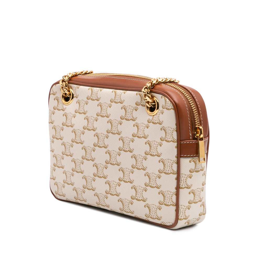Small Triomphe Coated Canvas Patapans Shoulder Bag White - Gaby Paris