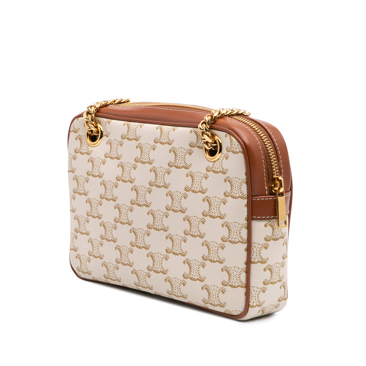 Small Triomphe Coated Canvas Patapans Shoulder Bag White - Gaby Paris