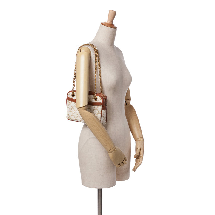 Small Triomphe Coated Canvas Patapans Shoulder Bag White - Gaby Paris