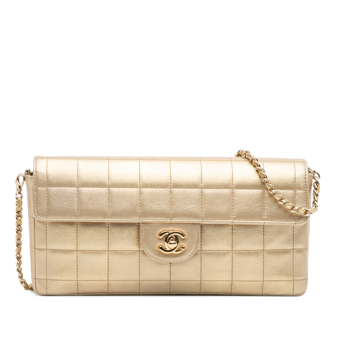 Chanel CC Métallisé Cuir d’agneau Choco Bar East West Flap Doré – GABY PARIS Authentique