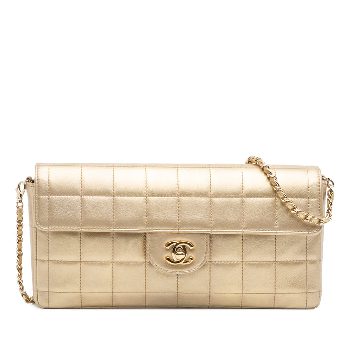 Chanel CC Métallisé Cuir d’agneau Choco Bar East West Flap Doré – GABY PARIS Authentique