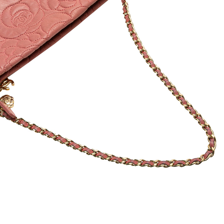 Embossed Lambskin Camellia Chain Pochette Pink - Gaby Paris