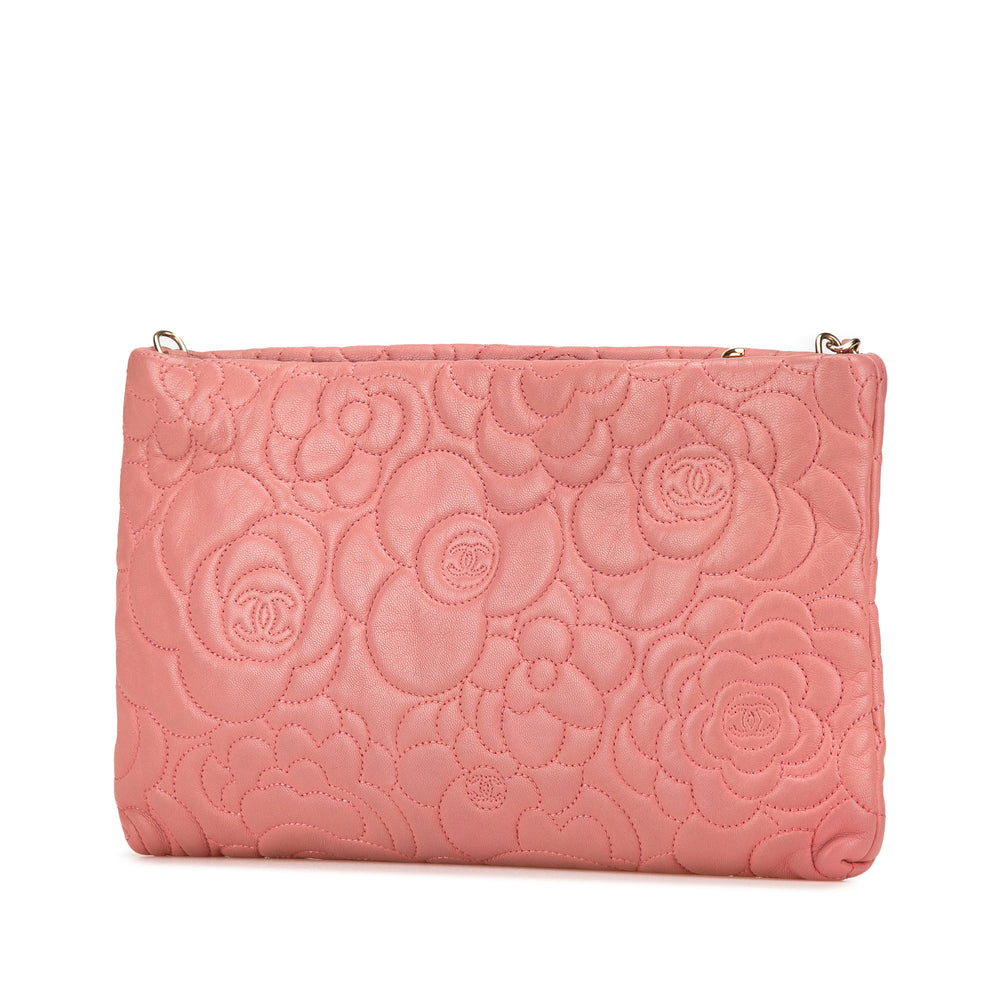 Embossed Lambskin Camellia Chain Pochette Pink - Gaby Paris