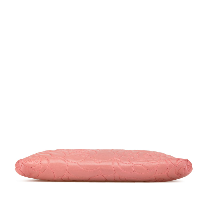 Embossed Lambskin Camellia Chain Pochette Pink - Gaby Paris